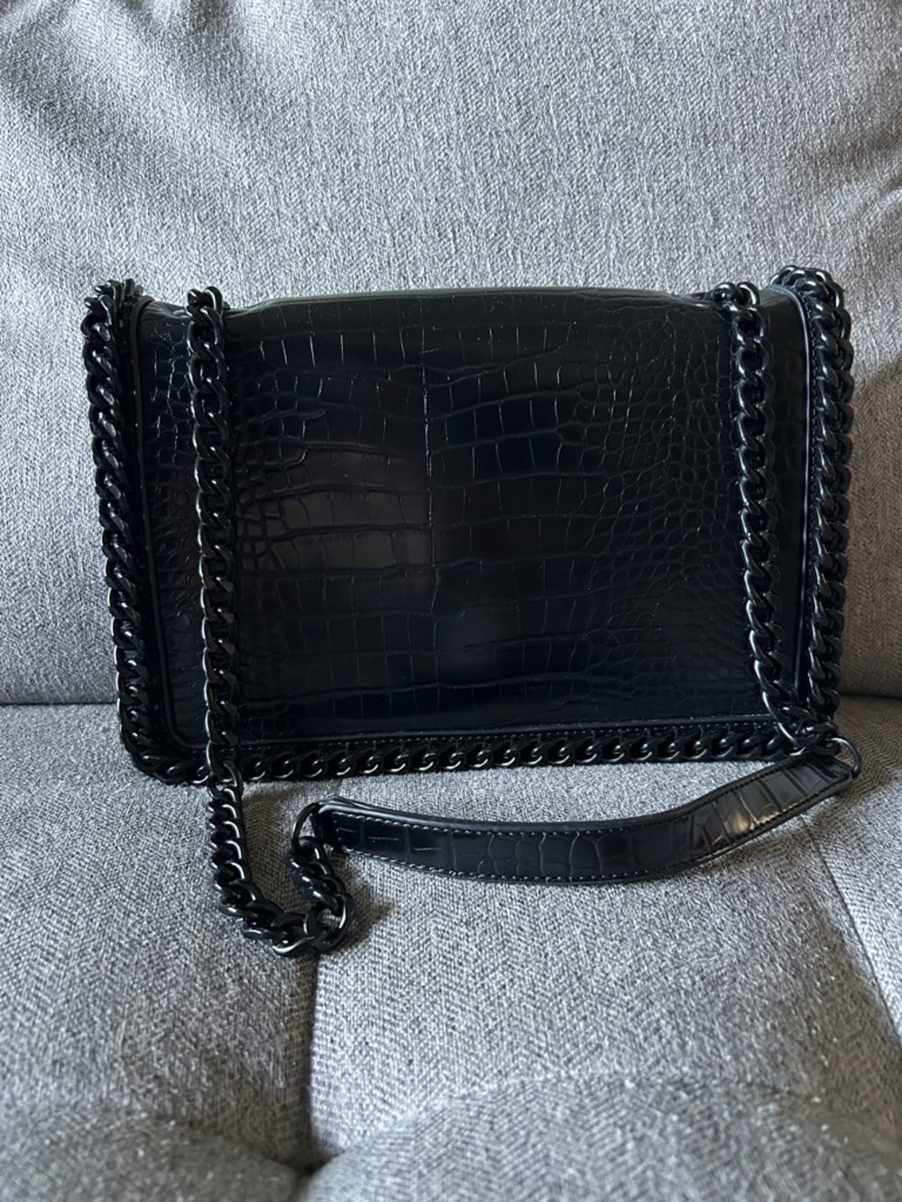 Aldo Black Croc-Embossed Shoulder Bag with Chain Strap